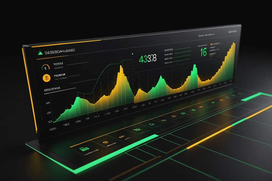 Abstract metrics visualization showing error rate threshold crossing with amber alert indicator